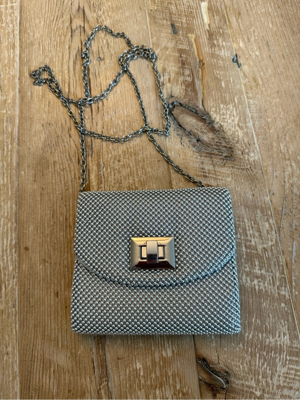 Metallic Silver Chain Crossbody Bag - Women
